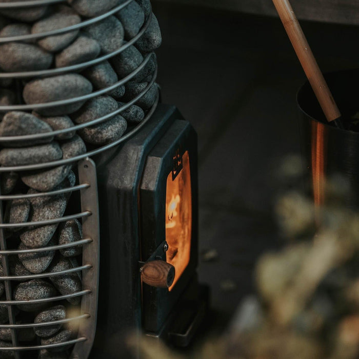 HUUM HIVE 17kW Wood Burning Sauna Stove Package w/ Thru-Roof Chimney and Stones and Floor Protection