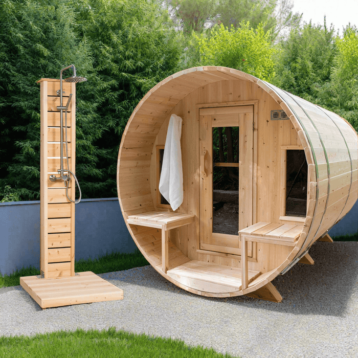 Dundalk Leisurecraft Canadian Timber 6 Person Tranquility Outdoor Traditional Barrel Sauna | CTC2345W