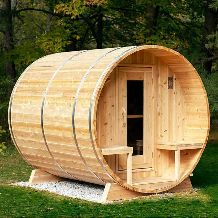 Dundalk Leisurecraft Canadian Timber 4 Person Serenity Outdoor Traditional Barrel Sauna | CTC2245W