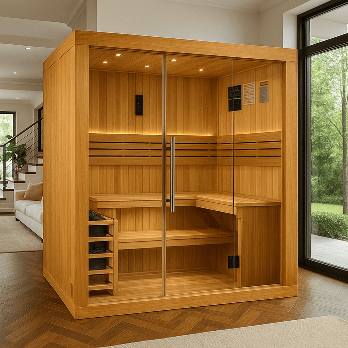 Golden Designs Osla 6-Person Indoor Sauna & Harvia Traditional Electric Heater Kit | GDI-7689-02