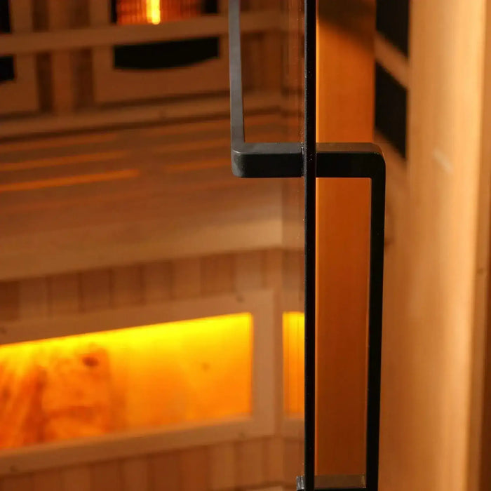 Golden Designs 2-Person Full Spectrum Near Zero EMF Indoor Infrared Sauna + Red Light Therapy & Himalayan Salt Bar | GDI-8020-03