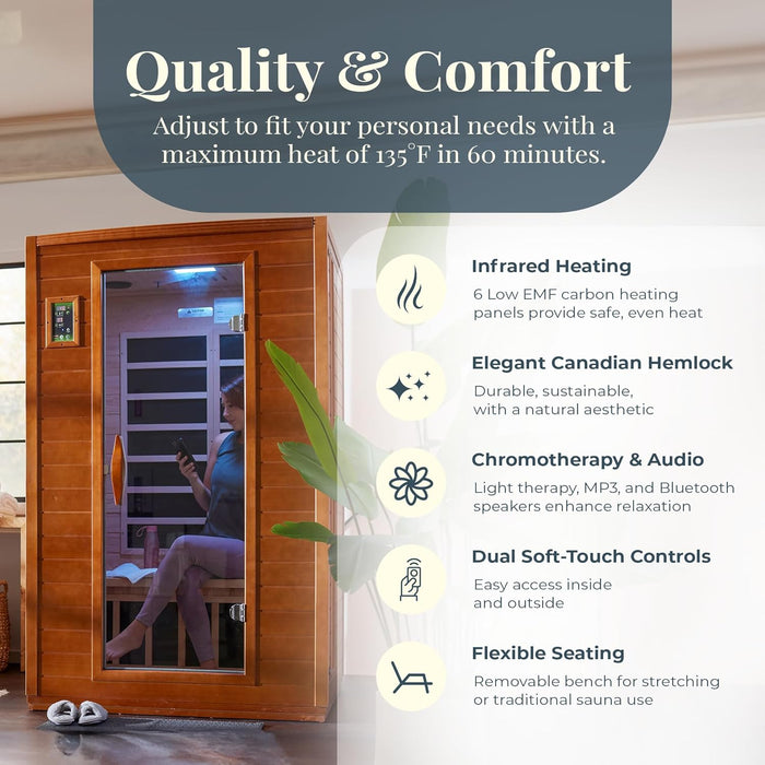 Dynamic Versailles 2-person Low EMF FAR Indoor Infrared Sauna + Red Light Therapy | DYN-6202-03