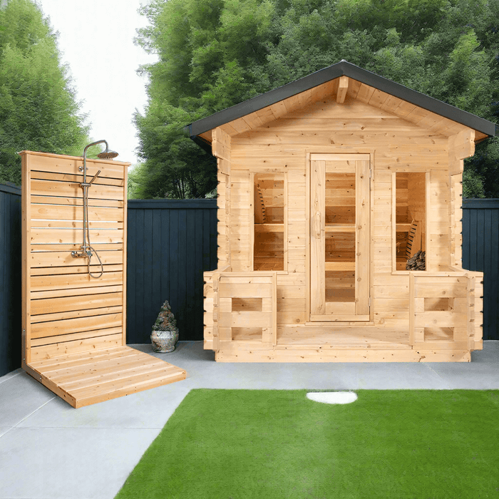 Dundalk Leisurecraft Canadian Timber 6 Person Georgian Outdoor Traditional Cabin Sauna With Porch  | CTC88PW