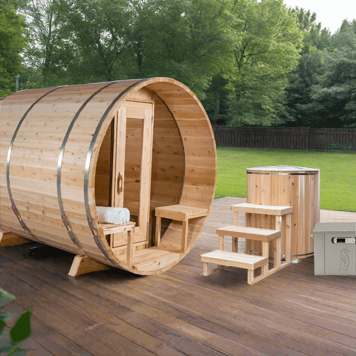 Dundalk Leisurecraft Canadian Timber 6 Person Tranquility MP Outdoor Traditional Barrel Sauna | CTC2345MP
