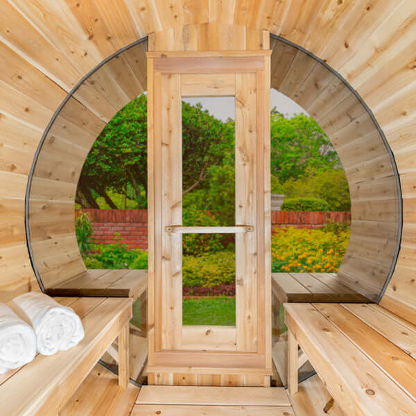 Dundalk Leisurecraft Canadian Timber 4 Person Serenity MP Outdoor Traditional Barrel Sauna | CTC2245MP