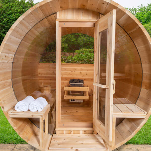 Dundalk Leisurecraft Canadian Timber 4 Person Serenity MP Outdoor Traditional Barrel Sauna | CTC2245MP