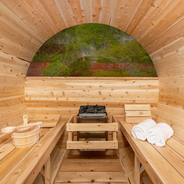 Dundalk Leisurecraft Canadian Timber 4 Person Serenity MP Outdoor Traditional Barrel Sauna | CTC2245MP