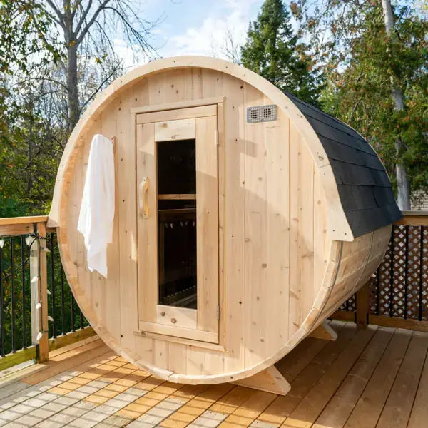 Dundalk Leisurecraft Canadian Timber 4 Person Harmony Outdoor Traditional Barrel Sauna | CTC22W