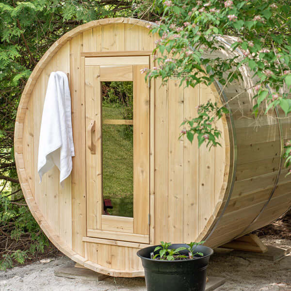 Dundalk Leisurecraft Canadian Timber 4 Person Harmony Outdoor Traditional Barrel Sauna | CTC22W