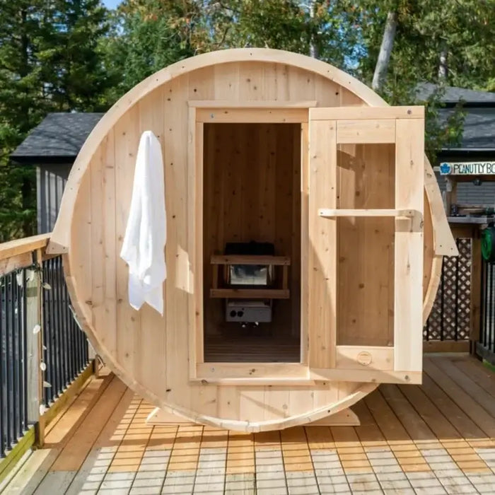 Dundalk Leisurecraft Canadian Timber 4 Person Harmony Outdoor Traditional Barrel Sauna | CTC22W