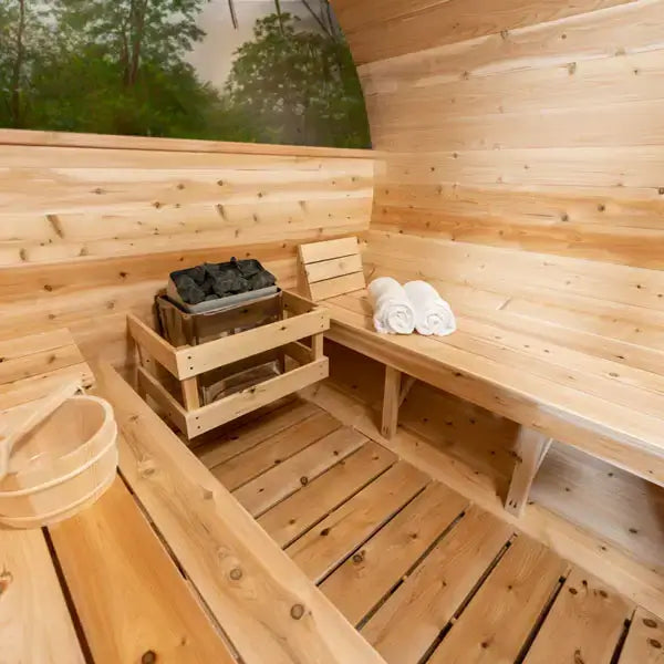 Dundalk Leisurecraft Canadian Timber 6 Person Tranquility MP Outdoor Traditional Barrel Sauna | CTC2345MP