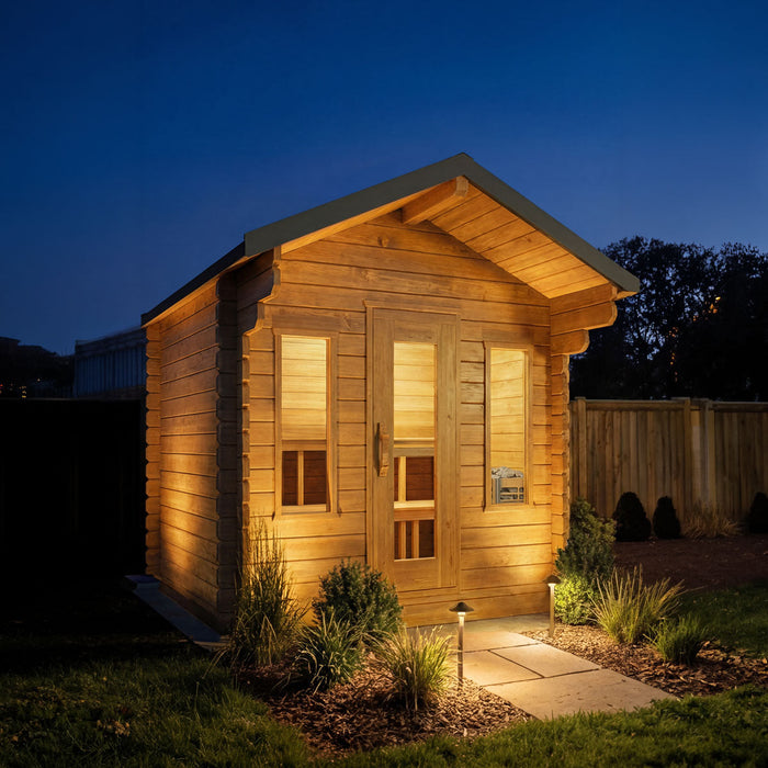 Dundalk Leisurecraft Canadian Timber 4 Person Palmer Outdoor Traditional Cabin Sauna With Roof Overhang | CTC68E