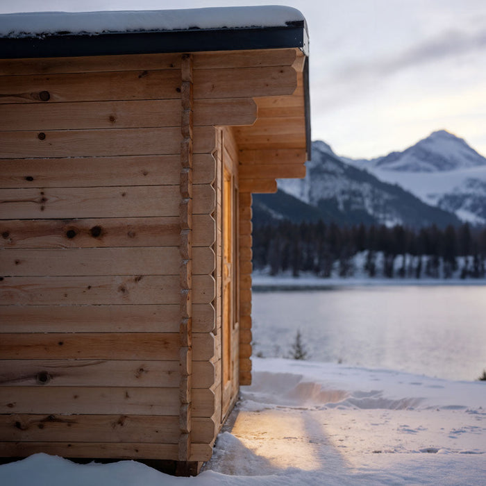 Dundalk Leisurecraft Canadian Timber 4 Person Palmer Outdoor Traditional Cabin Sauna With Roof Overhang | CTC68E