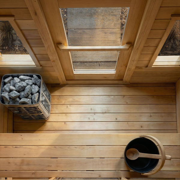 Dundalk Leisurecraft Canadian Timber 4 Person Palmer Outdoor Traditional Cabin Sauna With Roof Overhang | CTC68E