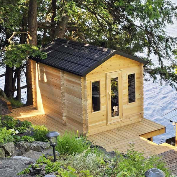 Dundalk Georgian Outdoor Cabin Sauna Kit w/ Changing Room + Scandia Gas Sauna Heater (Propane/Natural Gas)