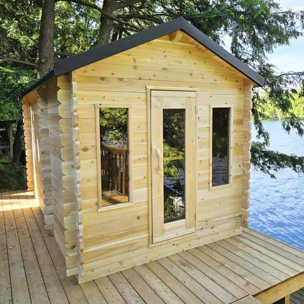Dundalk Georgian Outdoor Cabin Sauna Kit w/ Changing Room + Scandia Gas Sauna Heater (Propane/Natural Gas)