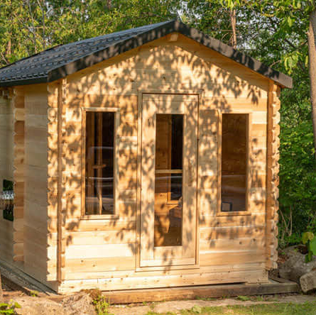 Dundalk Georgian Outdoor Cabin Sauna Kit w/ Changing Room + Scandia Gas Sauna Heater (Propane/Natural Gas)
