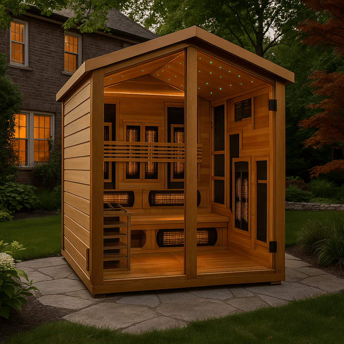 Golden Designs Kaskinen 6-Person Hybrid Outdoor Sauna w/ Full Spectrum Infrared & Harvia Traditional Electric Heater Kit | GDI-8526-01