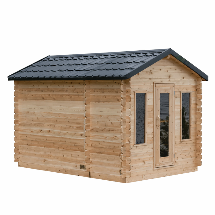 Dundalk Georgian Outdoor Cabin Sauna Kit w/ Changing Room + Scandia Gas Sauna Heater (Propane/Natural Gas)