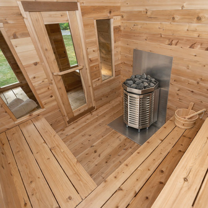 Dundalk Georgian Outdoor Cabin Sauna Kit w/ Changing Room + Scandia Gas Sauna Heater (Propane/Natural Gas)