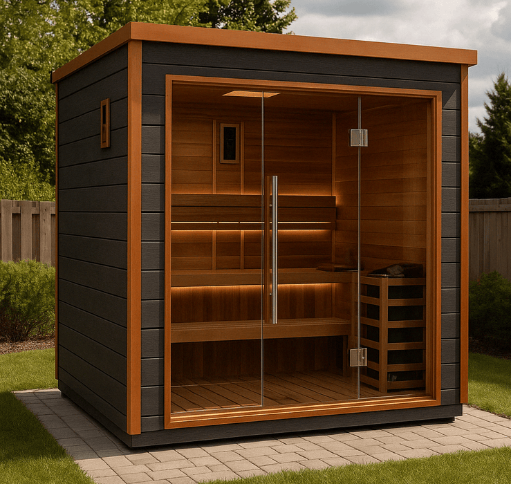 Golden Designs Bergen 6-Person Cedar Outdoor Sauna & Harvia Traditional Electric Heater Kit | GDI-8206-01