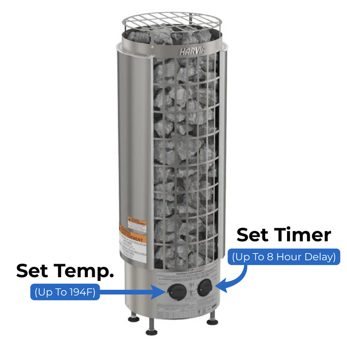 Harvia Cilindro Half Series 240V Electric Sauna Heater w/ Built-In Knob Controls 6/8/9kW