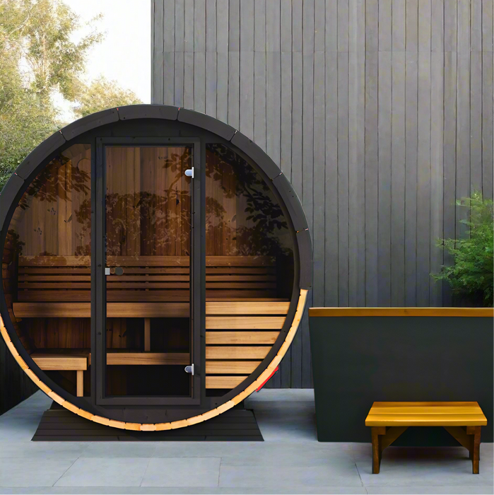 SaunaLife 4 Person 5.25' Long Outdoor Traditional Barrel Sauna | Ergo Model EE6G
