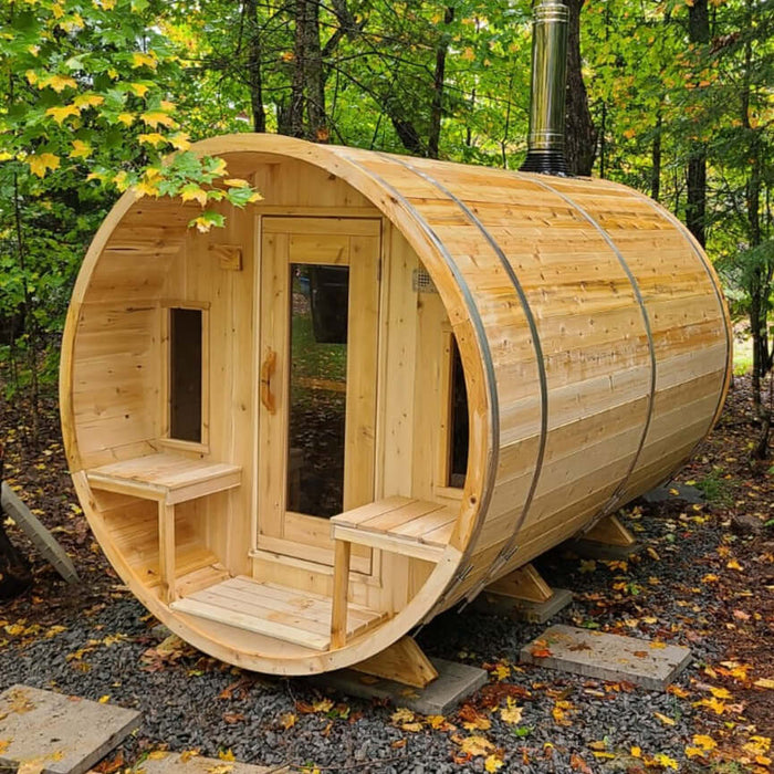 Dundalk Leisurecraft Canadian Timber 6 Person Tranquility Outdoor Traditional Barrel Sauna | CTC2345W