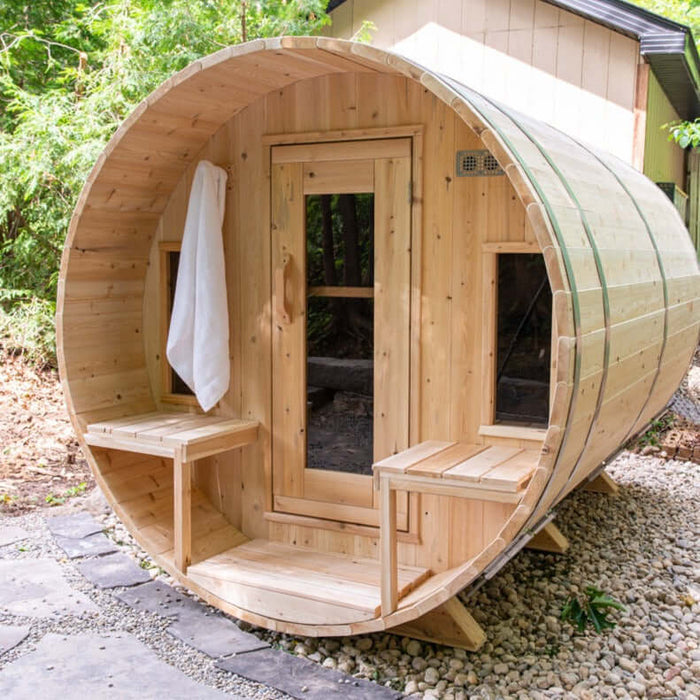 Dundalk Leisurecraft Canadian Timber 6 Person Tranquility Outdoor Traditional Barrel Sauna | CTC2345W