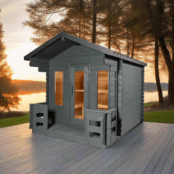 Dundalk Leisurecraft Canadian Timber 6 Person Georgian Outdoor Traditional Cabin Sauna With Porch  | CTC88PW