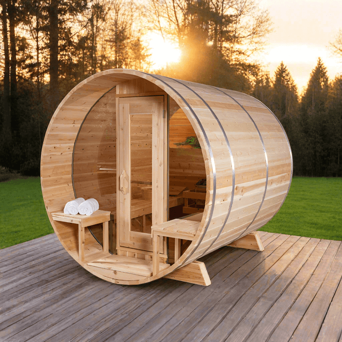 Dundalk Leisurecraft Canadian Timber 4 Person Serenity MP Outdoor Traditional Barrel Sauna | CTC2245MP