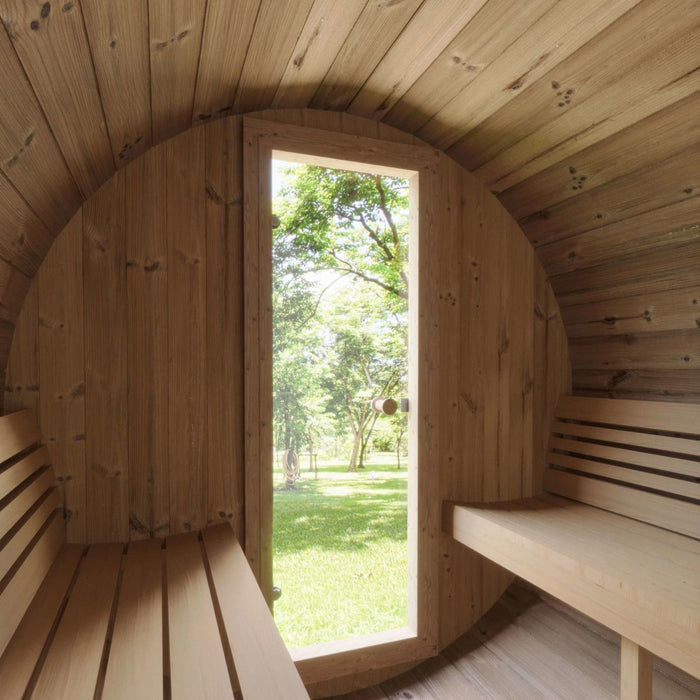 SaunaLife 4 Person 6' Long Outdoor Traditional Barrel Sauna | Ergo Model E7