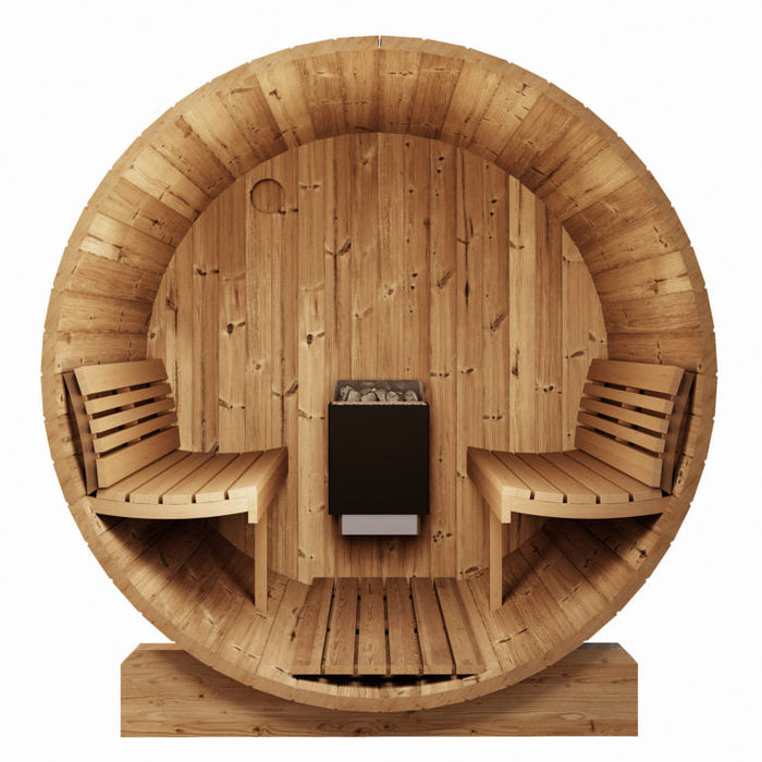 SaunaLife 6 Person 7' Long Outdoor Traditional Barrel Sauna w/ Glass Front | Ergo Model E8G