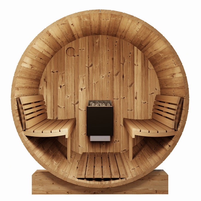 SaunaLife 4 Person 6' Long Outdoor Traditional Barrel Sauna w/ Glass Front | Ergo Model E7G