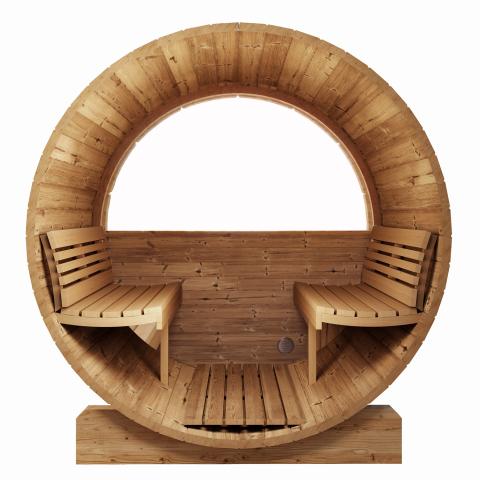 SaunaLife 6 Person 7' Long Outdoor Traditional Barrel Sauna w/ Rear Window | Ergo Model E8W