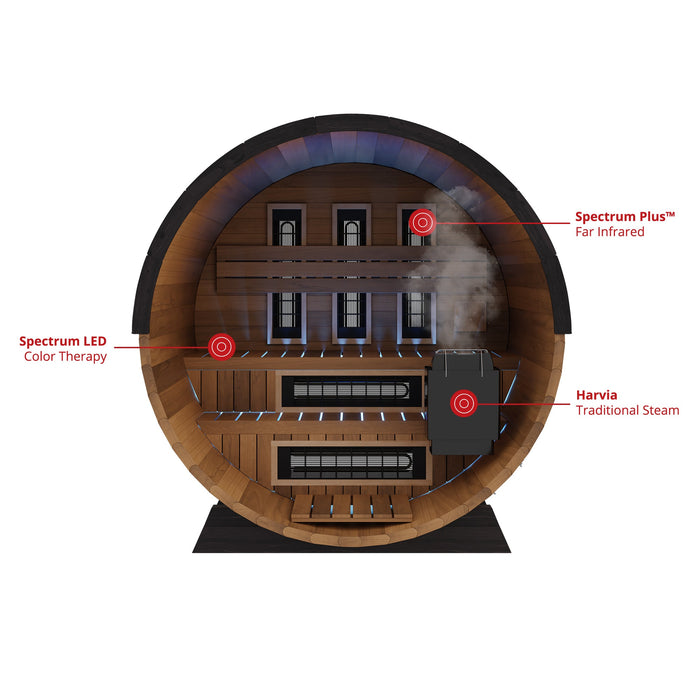 Finnmark 4-Person Hybrid Outdoor Infrared & Traditional Cedar Barrel Sauna | FD-6