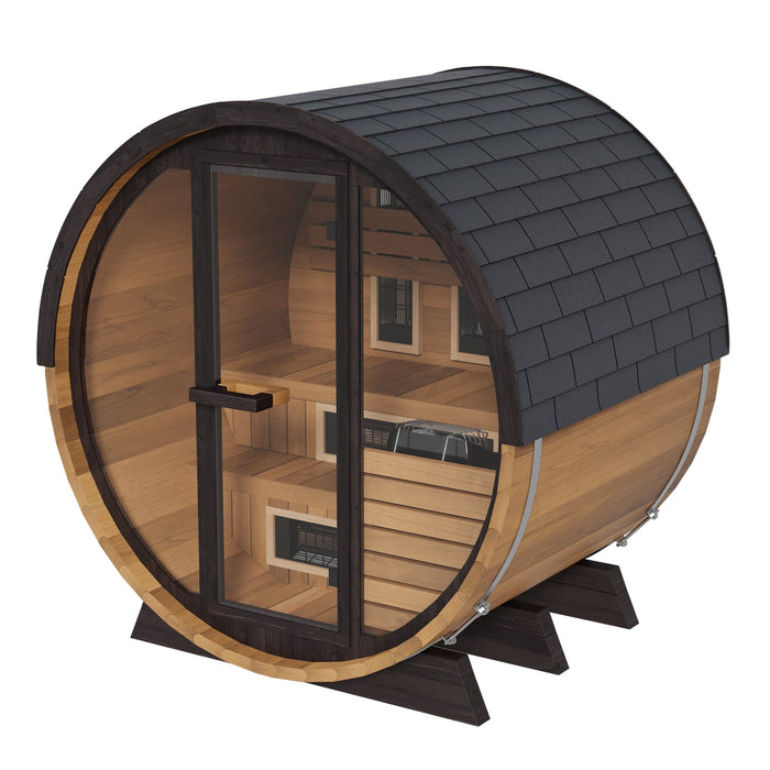 Finnmark 4-Person Hybrid Outdoor Infrared & Traditional Cedar Barrel Sauna | FD-6