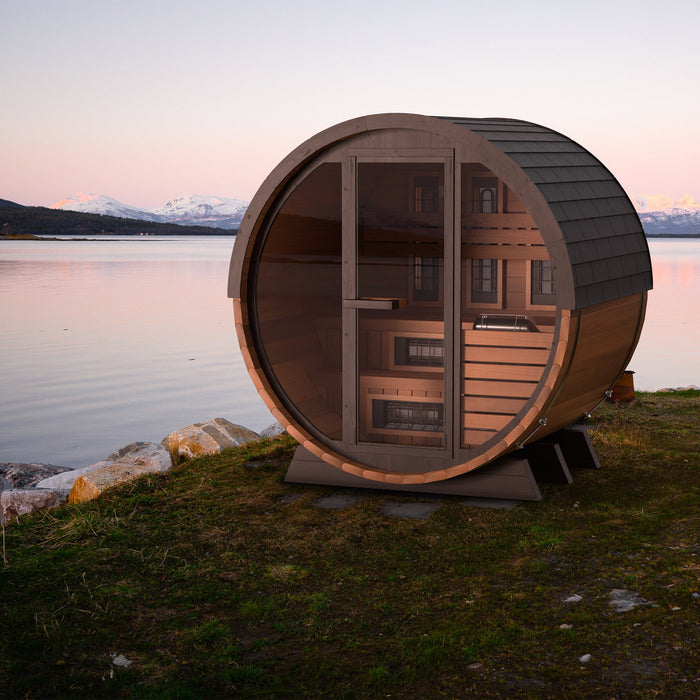Finnmark 4-Person Hybrid Outdoor Infrared & Traditional Cedar Barrel Sauna | FD-6