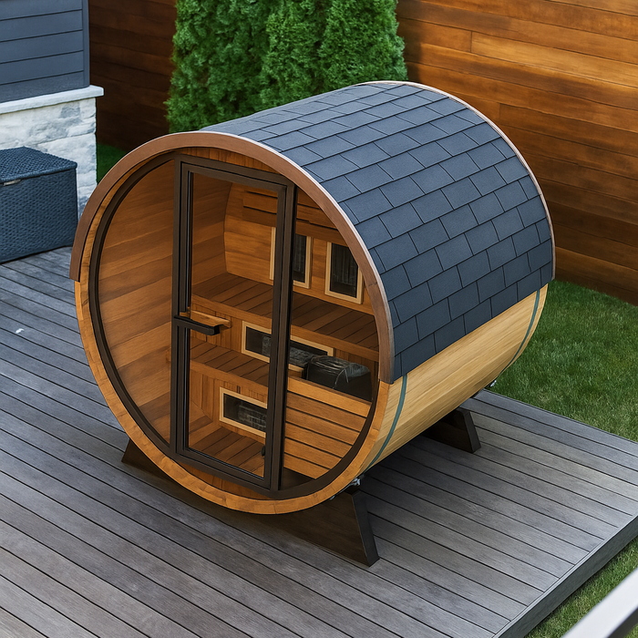 Finnmark 4-Person Hybrid Outdoor Infrared & Traditional Cedar Barrel Sauna | FD-6