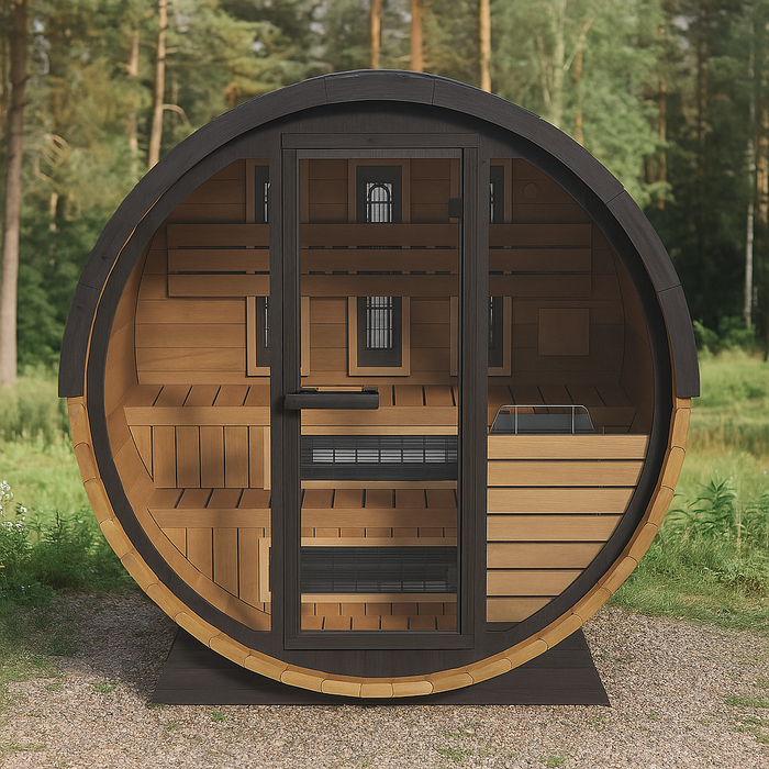 Finnmark 4-Person Hybrid Outdoor Infrared & Traditional Cedar Barrel Sauna | FD-6