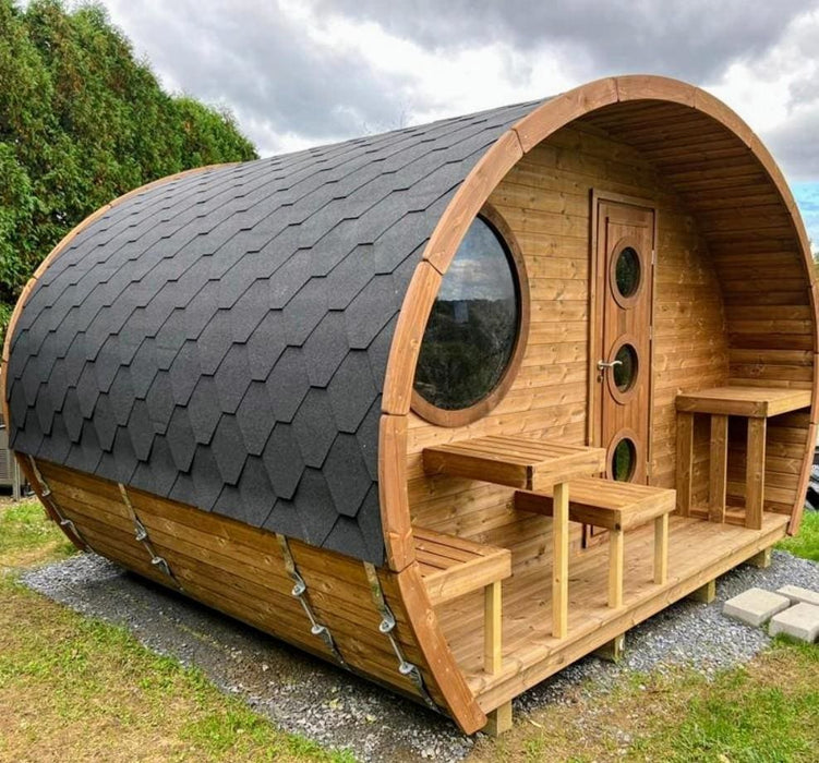 SaunaLife 8 Person Outdoor Traditional Barrel Sauna with Changeroom  | G11