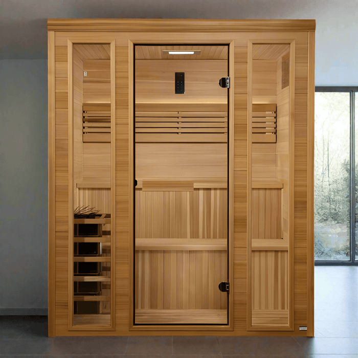 Golden Designs Engelberg 6-Person Indoor Sauna & Harvia Traditional Electric Heater Kit | GDI-7060-01