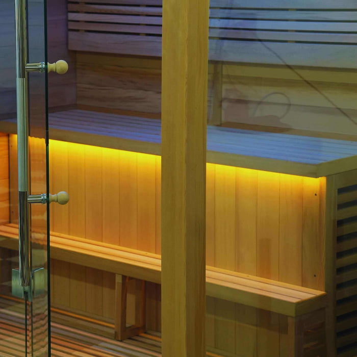 Golden Designs Forssa 3-Person Indoor Traditional Sauna Kit + Red Light Therapy | GDI-7203-01