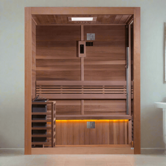 Golden Designs Hanko 3-Person Indoor Traditional Sauna Kit + Red Light Therapy | GDI-7202-01