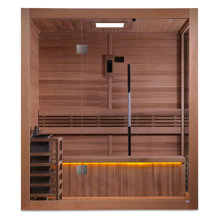 Golden Designs Forssa 3-Person Indoor Traditional Sauna Kit + Red Light Therapy | GDI-7203-01