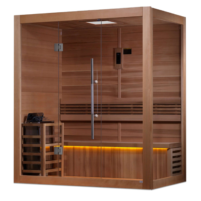 Golden Designs Forssa 3-Person Indoor Traditional Sauna Kit + Red Light Therapy | GDI-7203-01