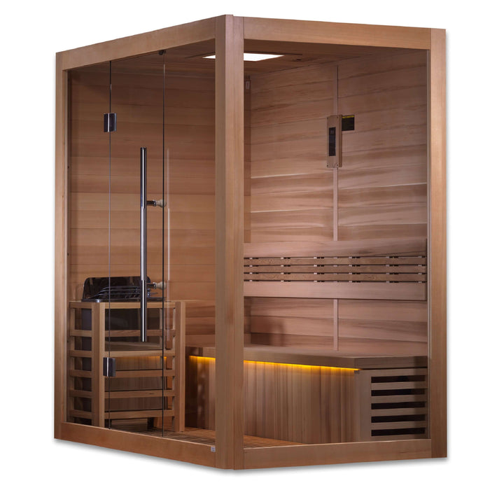Golden Designs Forssa 3-Person Indoor Traditional Sauna Kit + Red Light Therapy | GDI-7203-01