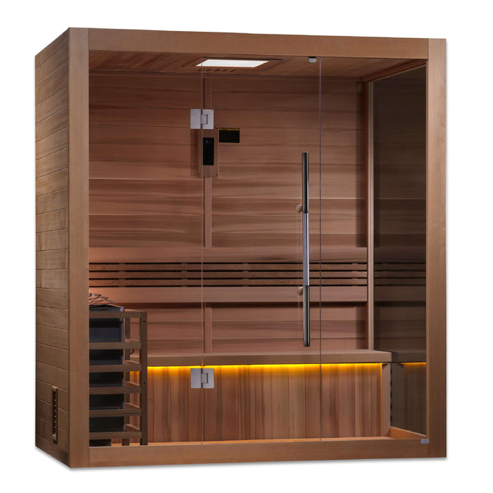 Golden Designs Forssa 3-Person Indoor Traditional Sauna Kit + Red Light Therapy | GDI-7203-01