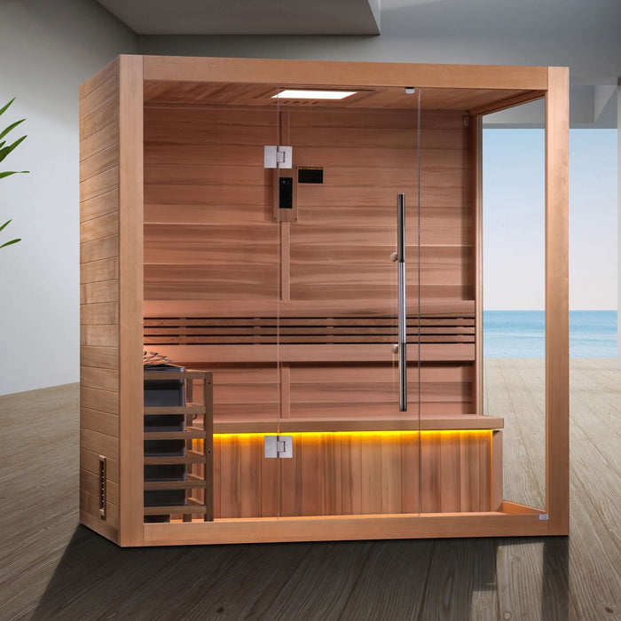 Golden Designs Forssa 3-Person Indoor Traditional Sauna Kit + Red Light Therapy | GDI-7203-01