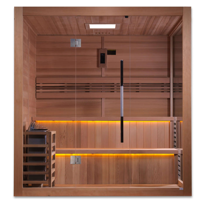 Golden Designs Kuusamo 6-Person Indoor Traditional Sauna Kit + Red Light Therapy | GDI-7206-01